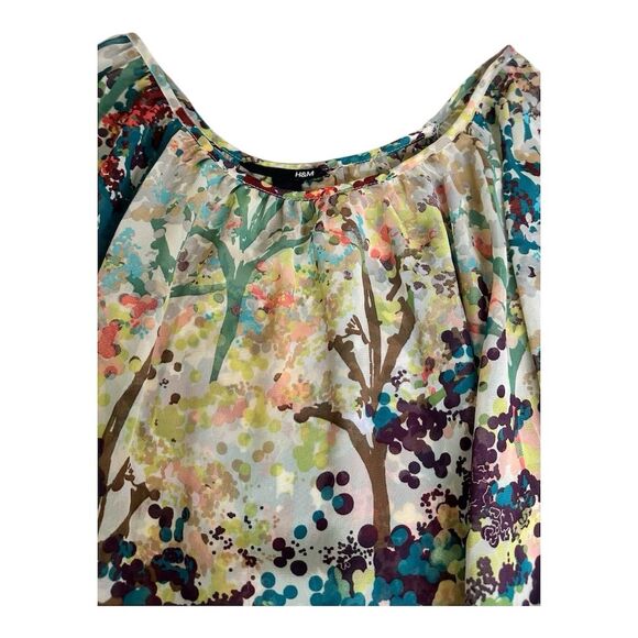H&M Women's Multicolor Floral Sheer Long Sleeve Blouse Casual Size 2 - Picture 6 of 14